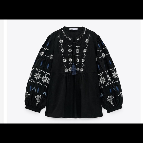 ZARA Embroidered Cotton Overshirt - Picture 8 of 16